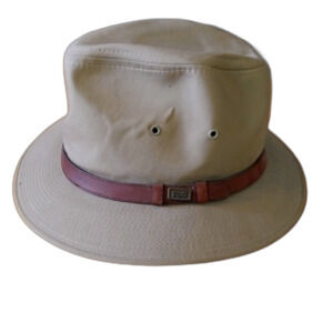 Vtg London Fog Fedora Hat Mens L USA Canvas With Leather Band Adventure Classic